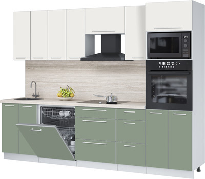 Кухонный гарнитур Interline Пластик 2.8-ПМ1 (полынь/зефирный/травертин серый)