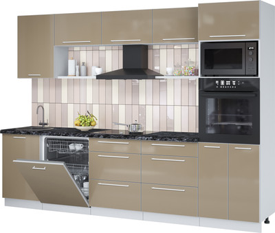 Кухонный гарнитур Interline Пластик 2.9-ПМ1  (капучино глянец/капучино глянец/кастилло темный)