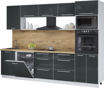 Кухонный гарнитур Interline Пластик 2.9-ПМ1  (антрацит глянец/антрацит глянец/дуб бунратти)