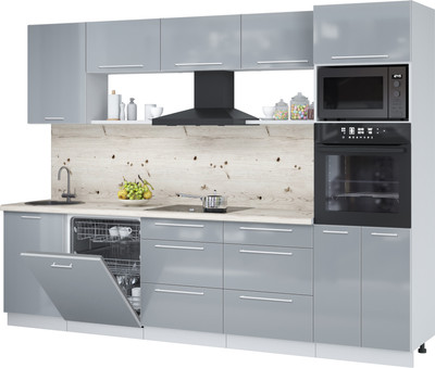 Кухонный гарнитур Interline Пластик 2.9-ПМ1  (туманный глянец/туманный глянец/бискайская сосна)