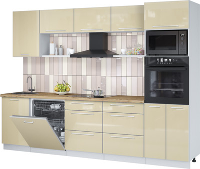 Кухонный гарнитур Interline Пластик 2.9-ПМ1  (ваниль глянец/ваниль глянец/дуб бунратти)