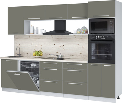 Кухонный гарнитур Interline Пластик 2.9-ПМ1  (кварцевый/кварцевый/бискайская сосна)