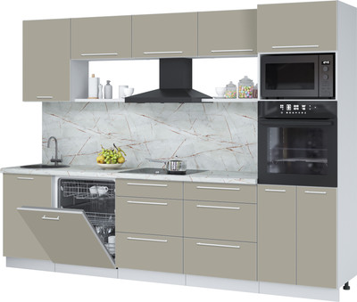 Кухонный гарнитур Interline Пластик 2.9-ПМ1  (латте/латте/серый каспий)