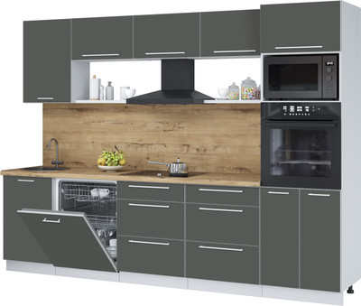 Кухонный гарнитур Interline Пластик 2.9-ПМ1  (шторм/шторм/дуб бунратти)