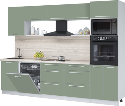 Кухонный гарнитур Interline Пластик 2.9-ПМ1  (полынь/полынь/травертин серый)