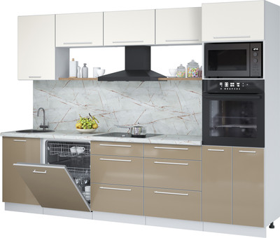 Кухонный гарнитур Interline Пластик 2.9-ПМ1  (капучино глянец/зефирный/серый каспий)