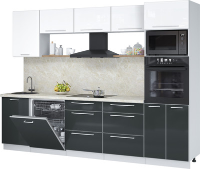 Кухонный гарнитур Interline Пластик 2.9-ПМ1  (антрацит глянец/белый глянец/опал светлый)