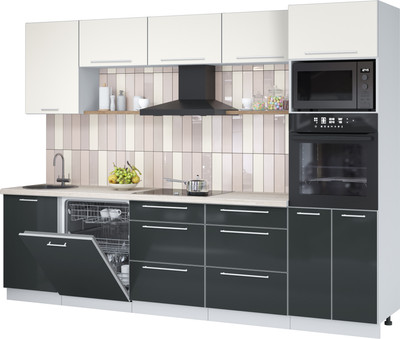 Кухонный гарнитур Interline Пластик 2.9-ПМ1  (антрацит глянец/зефирный/травертин серый)