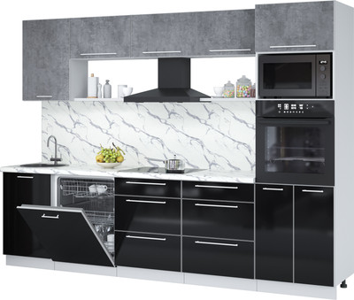 Кухонный гарнитур Interline Пластик 2.9-ПМ1  (черный глянец/оксид темный/белый гранит)