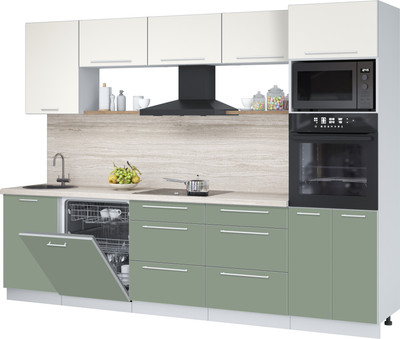 Кухонный гарнитур Interline Пластик 2.9-ПМ1  (полынь/зефирный/травертин серый)