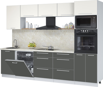 Кухонный гарнитур Interline Пластик 2.9-ПМ1 (шторм/зефирный/опал светлый)