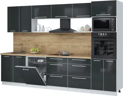 Кухонный гарнитур Interline Пластик 3.2-ПМ1 (антрацит глянец/антрацит глянец/дуб бунратти)
