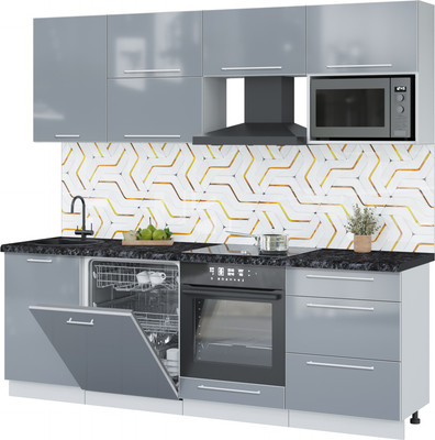 Кухонный гарнитур Interline Пластик 2.3-ПМ2  (туманный глянец/туманный глянец/кастилло темный)