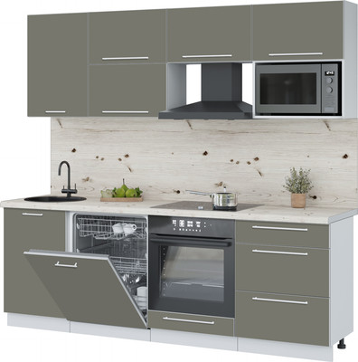 Кухонный гарнитур Interline Пластик 2.3-ПМ2  (кварцевый/кварцевый/бискайская сосна)