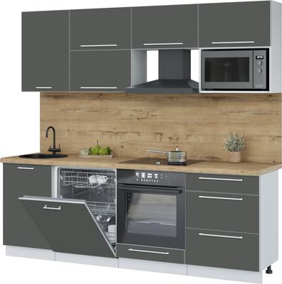 Кухонный гарнитур Interline Пластик 2.3-ПМ2  (шторм/шторм/дуб бунратти)