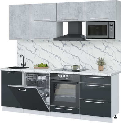 Кухонный гарнитур Interline Пластик 2.3-ПМ2  (антрацит глянец/оксид светлый/белый гранит)