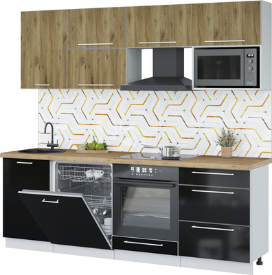 Кухонный гарнитур Interline Пластик 2.3-ПМ2  (черный глянец/дуб эпоксид/дуб бунратти)