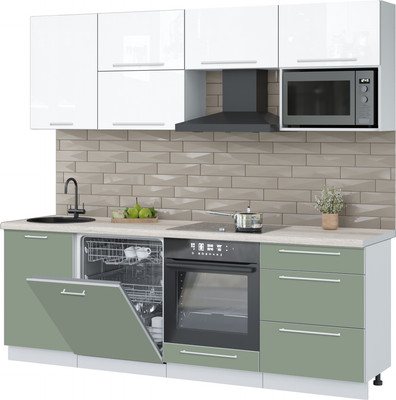 Кухонный гарнитур Interline Пластик 2.3-ПМ2  (полынь/белый глянец/травертин серый)