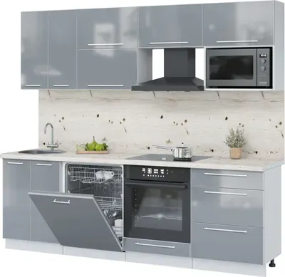 Кухонный гарнитур Interline Пластик 2.4-ПМ2  (туманный глянец/туманный глянец/бискайская сосна)