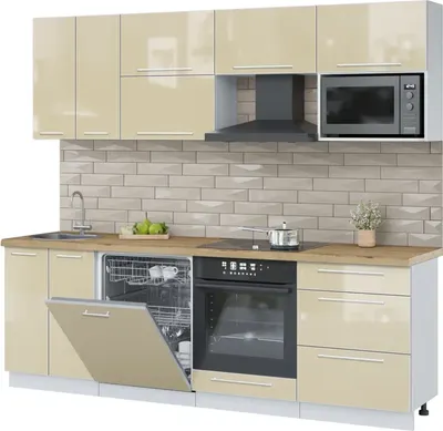 Кухонный гарнитур Interline Пластик 2.4-ПМ2  (ваниль глянец/ваниль глянец/дуб бунратти)