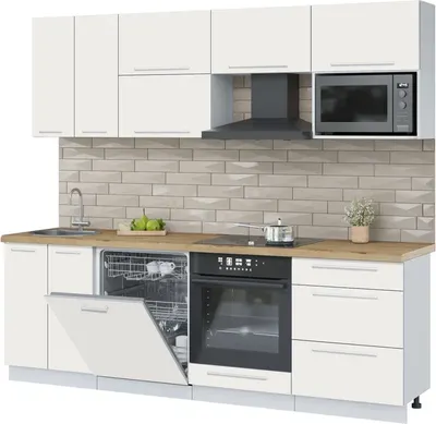 Кухонный гарнитур Interline Пластик 2.4-ПМ2  (зефирный/зефирный/дуб бунратти)