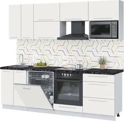 Кухонный гарнитур Interline Пластик 2.4-ПМ2  (зефирный/зефирный/кастилло темный)