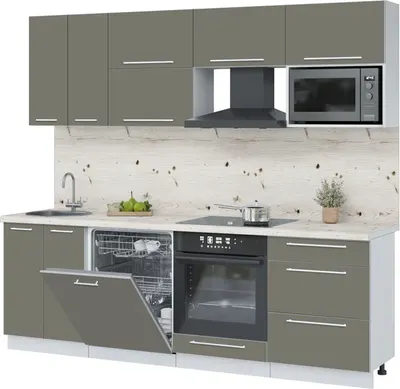 Кухонный гарнитур Interline Пластик 2.4-ПМ2  (кварцевый/кварцевый/бискайская сосна)