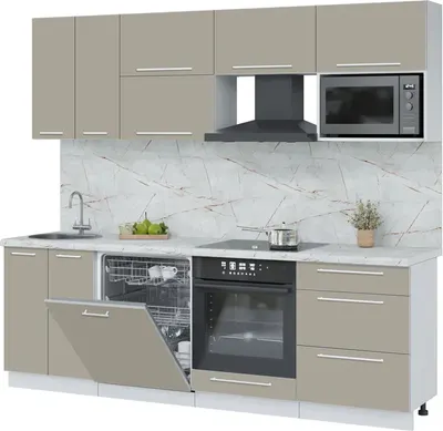 Кухонный гарнитур Interline Пластик 2.4-ПМ2  (латте/латте/серый каспий)