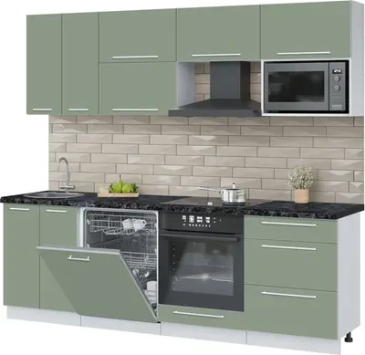 Кухонный гарнитур Interline Пластик 2.4-ПМ2  (полынь/полынь/кастилло темный)