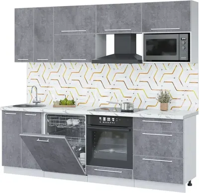 Кухонный гарнитур Interline Пластик 2.4-ПМ2  (оксид темный/оксид темный/белый гранит)