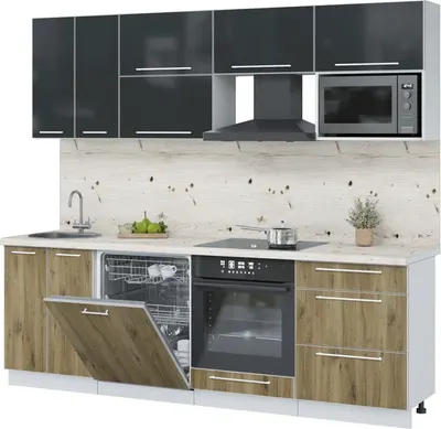 Кухонный гарнитур Interline Пластик 2.4-ПМ2  (дуб эпоксид/антрацит глянец/бискайская сосна)