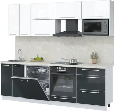 Кухонный гарнитур Interline Пластик 2.4-ПМ2  (антрацит глянец/белый глянец/опал светлый)
