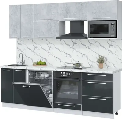 Кухонный гарнитур Interline Пластик 2.4-ПМ2  (антрацит глянец/оксид светлый/белый гранит)