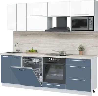 Кухонный гарнитур Interline Пластик 2.4-ПМ2  (арктический/белый глянец/травертин серый)