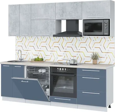 Кухонный гарнитур Interline Пластик 2.4-ПМ2  (арктический/оксид светлый/травертин серый)