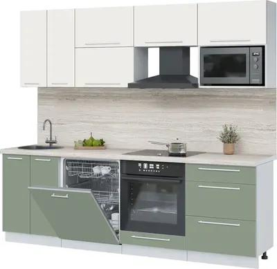 Кухонный гарнитур Interline Пластик 2.4-ПМ2  (полынь/зефирный/травертин серый)