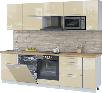 Кухонный гарнитур Interline Пластик 2.6-ПМ2 (ваниль глянец/ваниль глянец/дуб бунратти)
