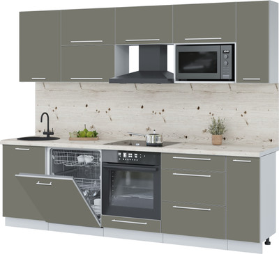 Кухонный гарнитур Interline Пластик 2.6-ПМ2 (кварцевый/кварцевый/бискайская сосна)