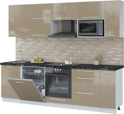 Кухонный гарнитур Interline Пластик 2.6-ПМ2 (капучино глянец/капучино глянец/кастилло темный)