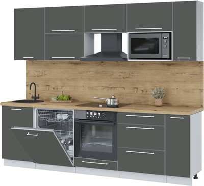 Кухонный гарнитур Interline Пластик 2.6-ПМ2 (шторм/шторм/дуб бунратти)