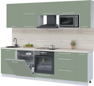 Кухонный гарнитур Interline Пластик 2.6-ПМ2 (полынь/полынь/травертин серый)