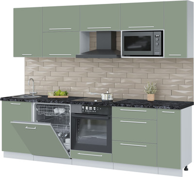 Кухонный гарнитур Interline Пластик 2.6-ПМ2 (полынь/полынь/кастилло темный)