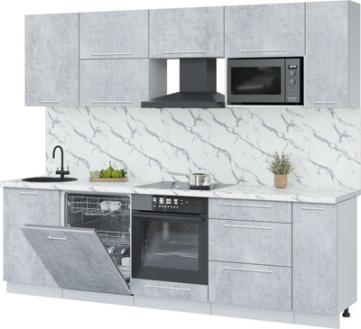 Кухонный гарнитур Interline Пластик 2.6-ПМ2 (оксид светлый/оксид светлый/белый гранит)