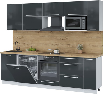 Кухонный гарнитур Interline Пластик 2.6-ПМ2 (антрацит глянец/антрацит глянец/дуб бунратти)