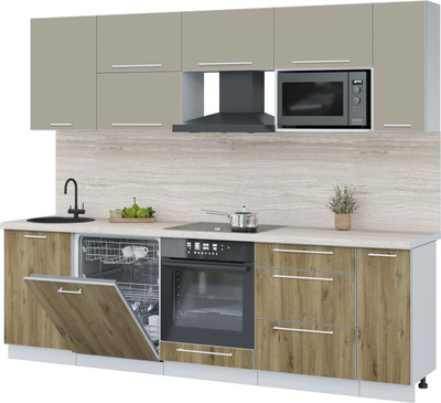 Кухонный гарнитур Interline Пластик 2.6-ПМ2 (дуб эпоксид/латте/травертин серый)