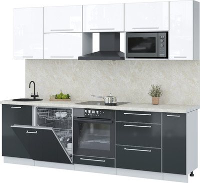 Кухонный гарнитур Interline Пластик 2.6-ПМ2 (антрацит глянец/белый глянец/опал светлый)