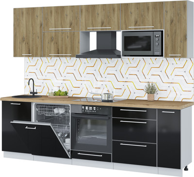 Кухонный гарнитур Interline Пластик 2.6-ПМ2 (черный глянец/дуб эпоксид/дуб бунратти)