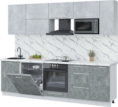 Кухонный гарнитур Interline Пластик 2.6-ПМ2 (мрамор/оксид светлый/белый гранит)