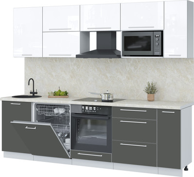 Кухонный гарнитур Interline Пластик 2.6-ПМ2 (шторм/белый глянец/опал светлый)