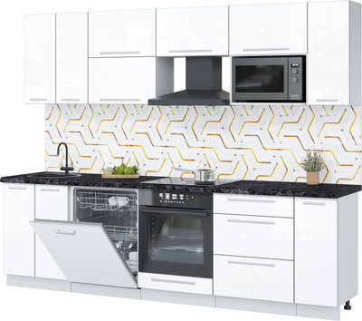 Кухонный гарнитур Interline Пластик 2.7-ПМ2  (белый глянец/белый глянец/кастилло темный)